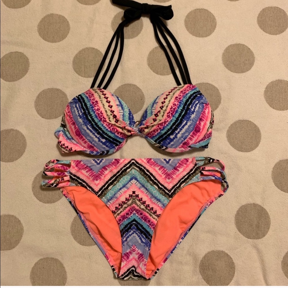 COPY - Macy’s California Waves neon stripe halter bikini